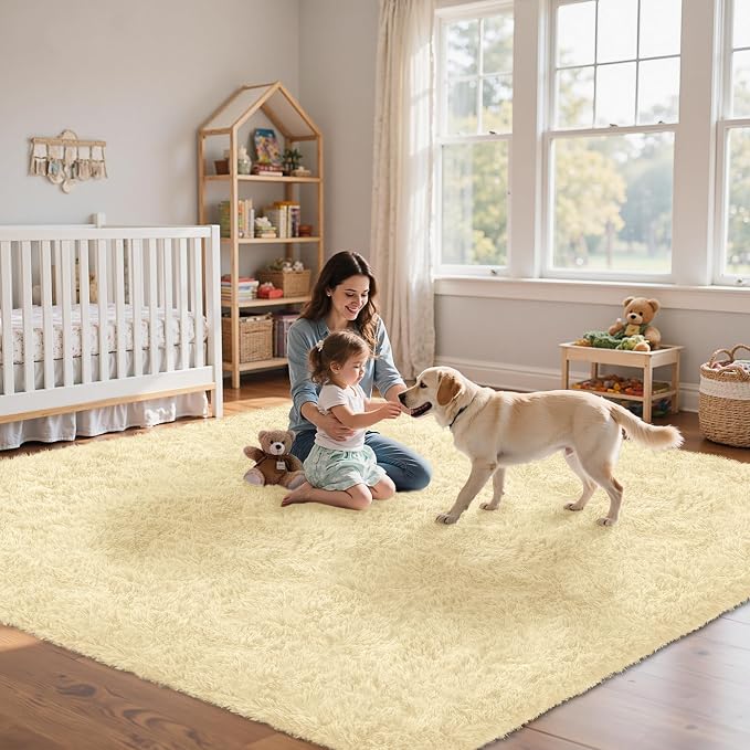 8x10 Area Rug for Living Room, Cream White Fluffy Shag Non-Slip Bedroom Rugs | - Image 9