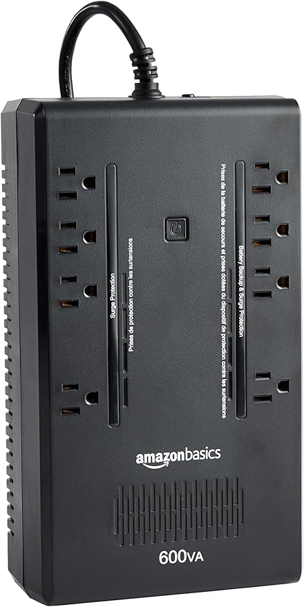 Amazon Basics UPS Battery Backup & Surge Protector 600VA/360W, 8 Outlets, Standby Uninterruptible Power Supply, for Power Outage Protection, Compact, Black