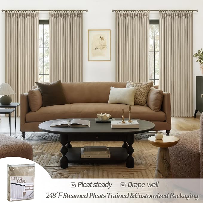Extra Wide 70 Inch Pinch Pleated Blackout Curtains 120 Inches Long 2 Panels Set - Image 7