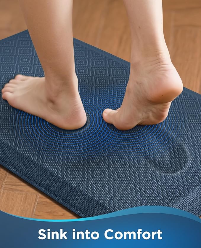 Ophanie Kitchen Mats for Floor, 3/4 Inch Thick Kitchen Rugs, 20''x39'' Anti Fatigue Standing Cushioned Mat, Waterproof,Comfort Ergonomic Mat for Office, Home, Sink, Blue Non-Slip Bottom