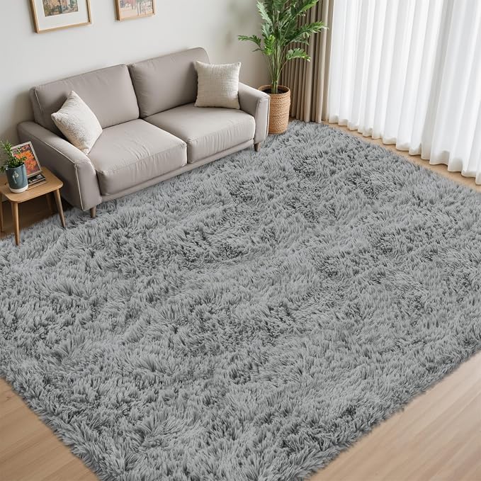 8x10 Area Rug for Living Room, Light Gray Fluffy Shag Non-Slip Bedroom Rugs | - Image 2