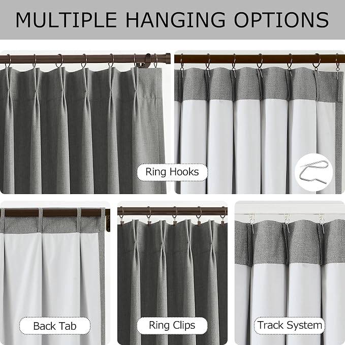 Vision Home Pinch Pleated Dark Grey Blackout Curtains 90 inch Linen Blended - Image 3