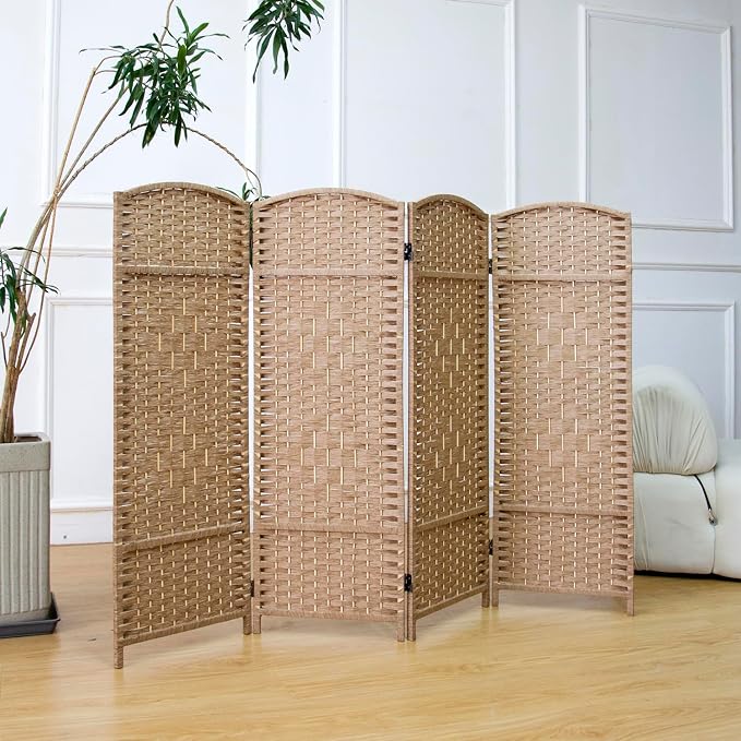 4 Panel Rattan Divider Short Room Partition Screen, Double Sided Folding Divider - Image 4