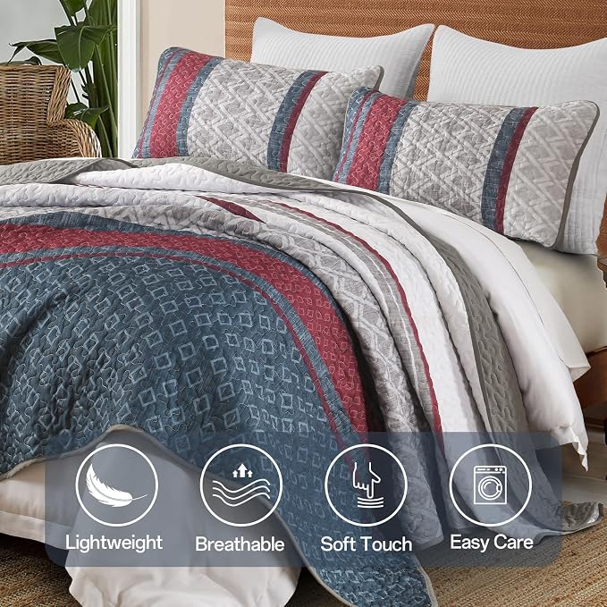 Dinjoy Boho Quilt Set King, Striped Bedspread King Size - Image 9