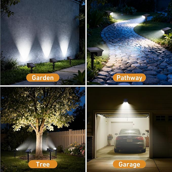 btfarm Solar Spot Lights Outdoor Waterproof, 4 Pack/3 Modes Motion Sensor Lights, Solar Powered Spotlights 2-in-1 Auto On/Off for Outside Pathway Yard Garden Landscape Lighting, Cool White