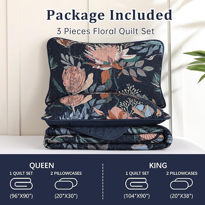 Dintszyayue Quilt Queen Size Navy, Soft Microfiber Lightweight Farmhouse Bed - Image 7