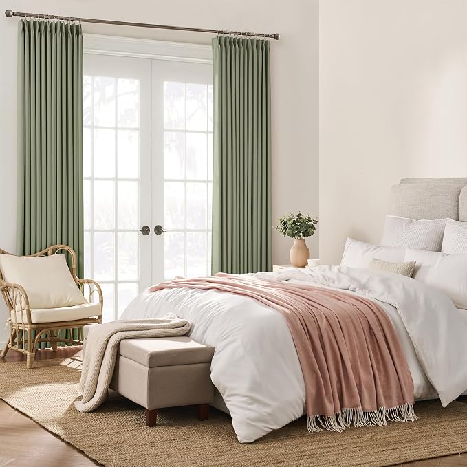 Light Sage Blackout Curtains Pinch Pleat Green Drapes 96 Inches Long 2 Pieces - Image 4