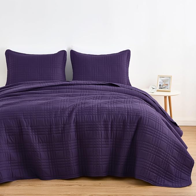 Chezmoi Collection Kingston King Size Bedspread Set, 3-Piece Dark Purple - Image 2