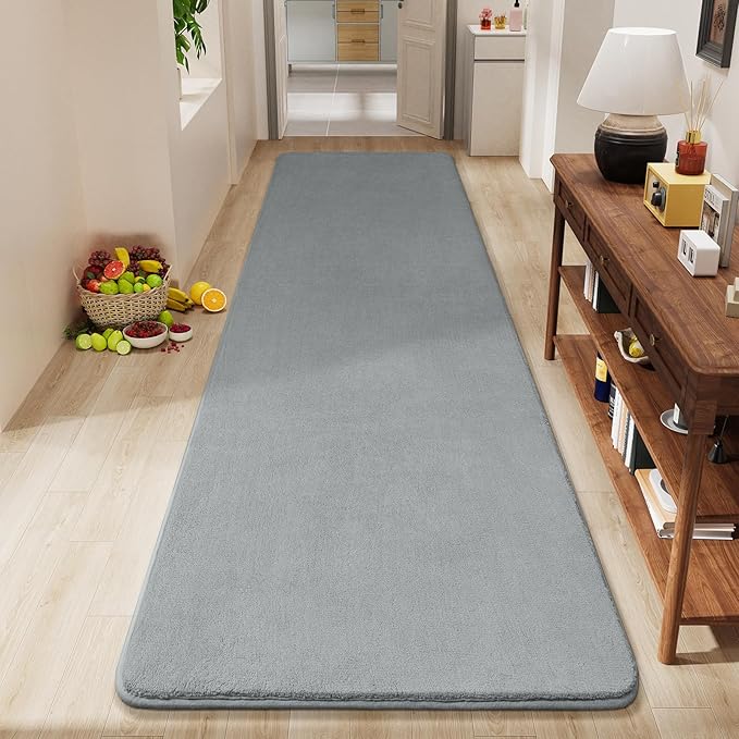 Modern Soft Hallway Runner Rug, 2x10 Feet Washable Long Runner Rugs | Grey - Image 2