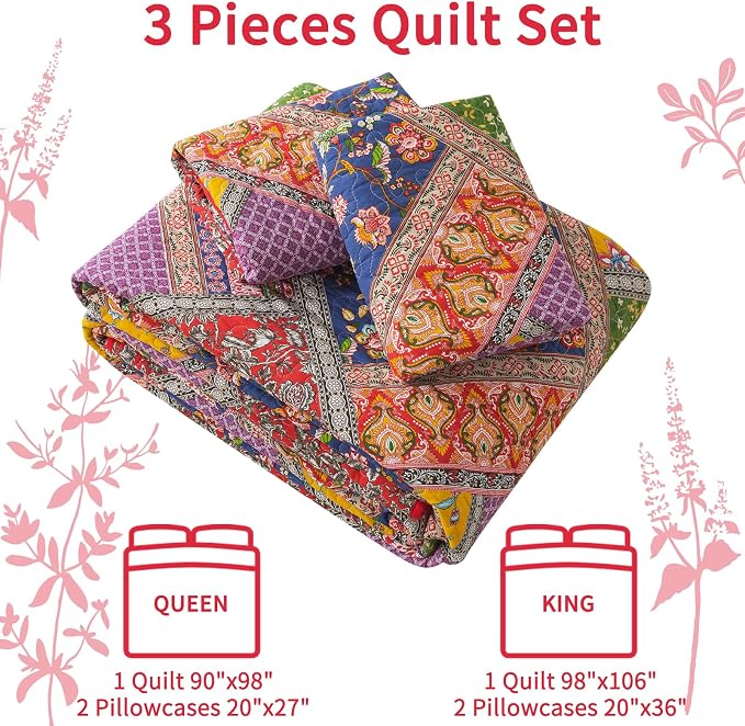VAPUTAR 100% Cotton Face Quilt Queen Size Set, Quilted Bedspread Coverlet | 3 - Image 6