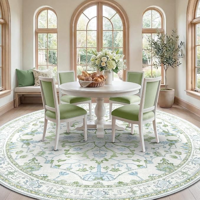 RELEANY Washable Area Rug, Round 10ft, Water Repellent, Pet Friendly, Vintage - Image 3