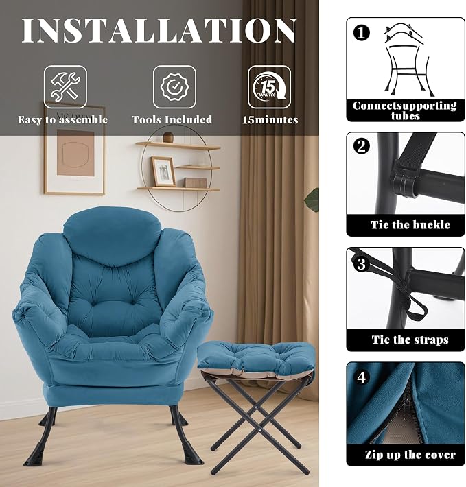 Lazy Chair with Ottoman, Comfy Reading Chair, Lounge Chair - Image 8