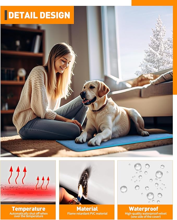 PETNF Pet Heating Pad Temperature Adjustment Anti-bite Puppy with Timer Cat Dog Heating Pad Indoor Waterproof Pet Warming Electric Heated Bed Mat Cat