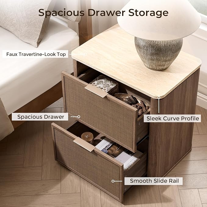 Night Stand Set of 2, 23.11" W Rattan Nightstand - Image 6