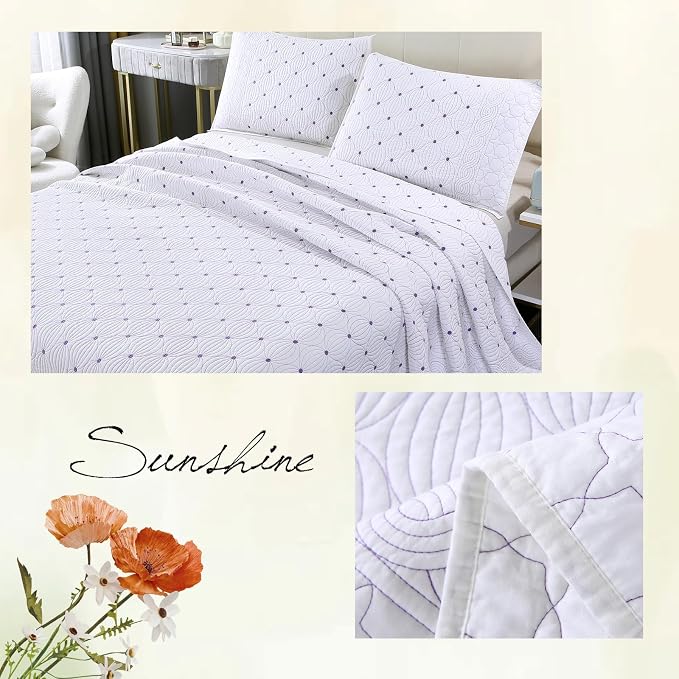 ROOMLIFE Quilt Set Full Size 3D Floral Embroidery Pattern 3-Piece Cotton - Image 5