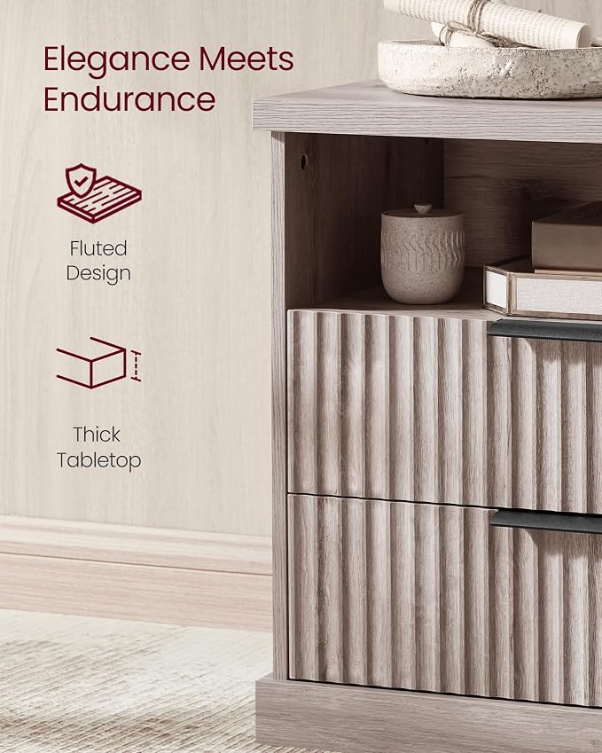 VASAGLE Nightstand with Charging Station, 2 Drawers, Open Shelf | Bedside Table - Image 6