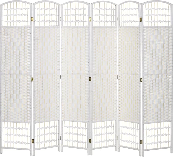 HOMCOM 6 Panel Room Divider, Folding Privacy Screen, Wave Fiber Freestanding by HOMCOM