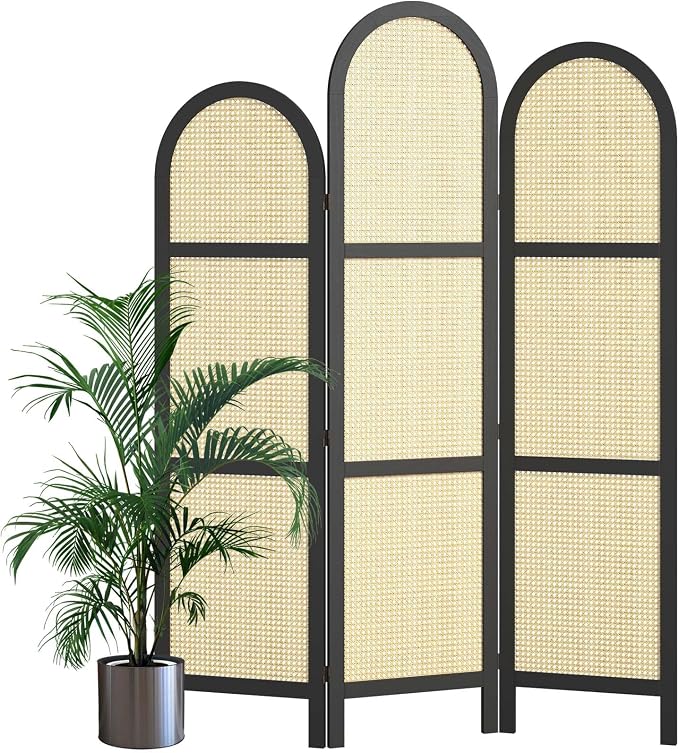 3-Panel Hand-Woven Rattan Room Divider, Tall Foldable Privacy Screen - Image 2