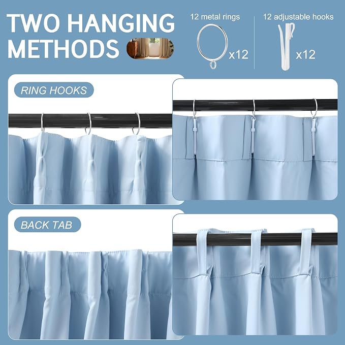 Etherealveil Light Blue Pinch Pleated Blackout Curtains 2 Panels 40"x120" | - Image 7