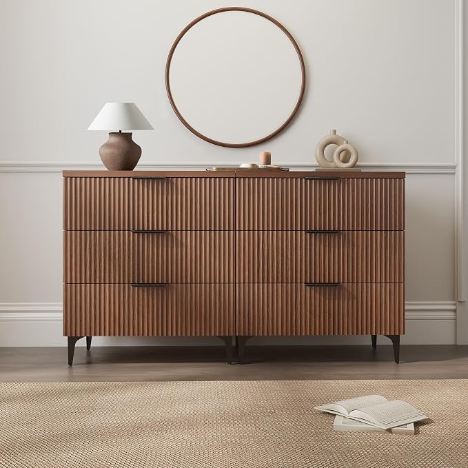 25.6" W Fluted Nightstand with 3 Drawer, Mid-Century Modern Night Stands | - Image 4