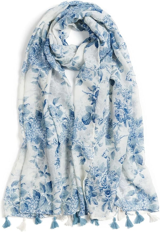 Scarf for Women Lightweight Soft Floral Leopard Printed Scarves Fall Winter Fashion Shawl Wrap with Fringe