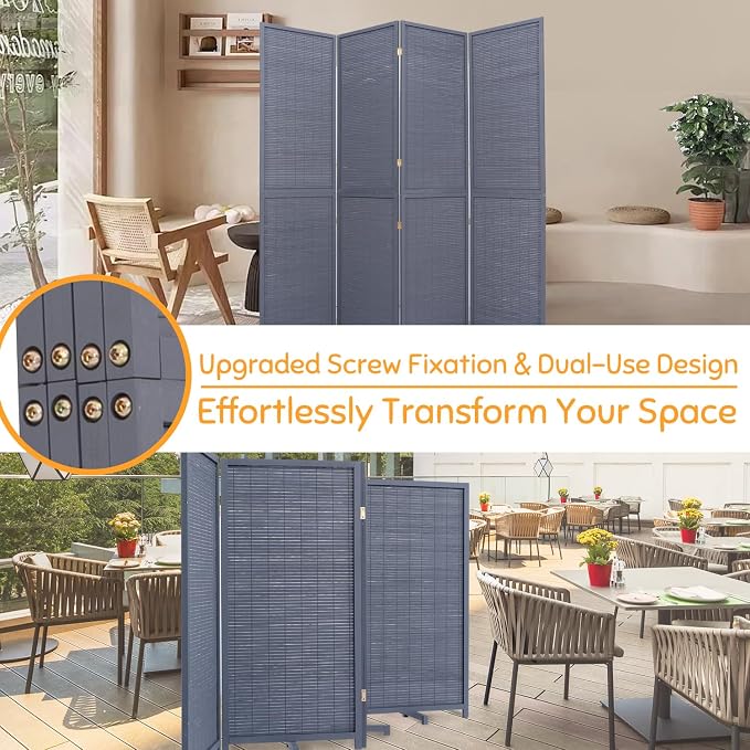 Bamboo Mesh Woven Room Divider 5.6FT, 4 Panel Folding Privacy Screen, Folding - Image 7