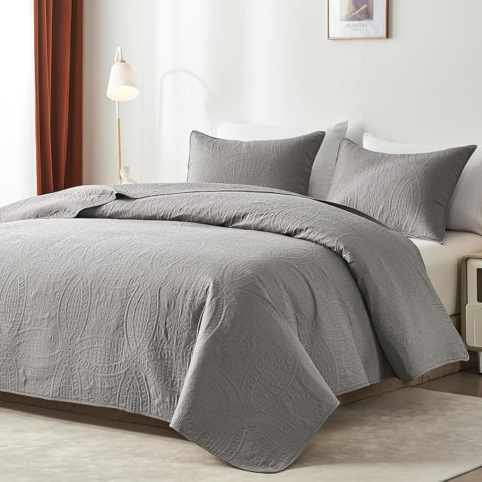 akkialla 118"x106" Grey California King Quilt Set, Oversized Floor-Length - Image 3