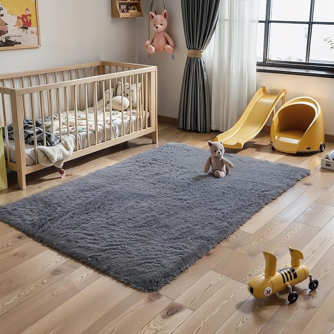 4x6 Grey Fluffy Shag Rug for Bedroom, Plush Washable Carpet | Area Rug for - Image 9
