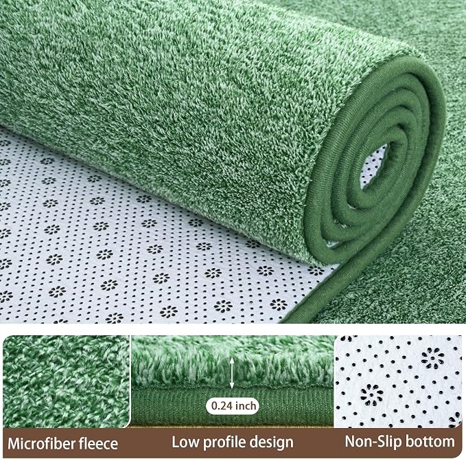 5x7 Area Rugs for Living Room Non Slip Dorm Bedroom Rug, Matte Green | Modern - Image 3
