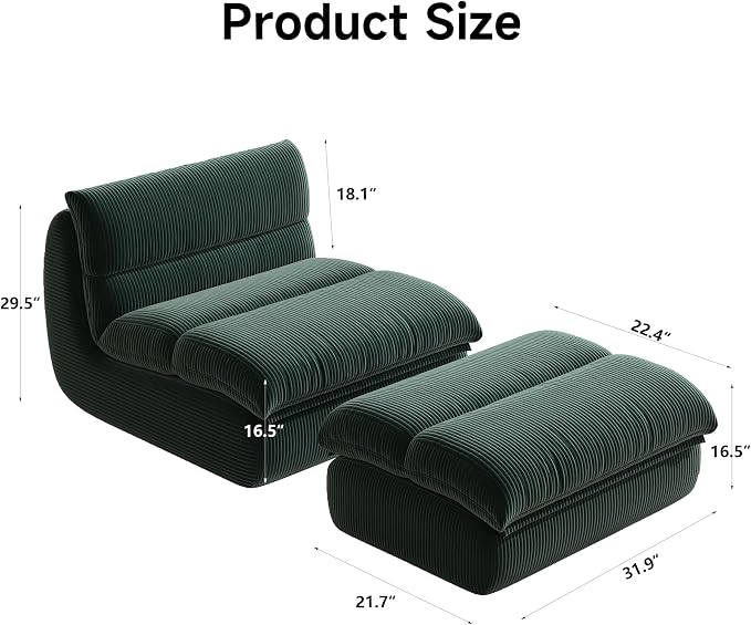 YVDNHP Bean Bag Chair with Ottoman, Cozy Comfy Reading Nook Chairs, Ultra Soft - Image 2