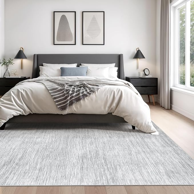 8x10 Area Rugs for Living Room, Large Washable Rug Non Slip Grey | Soft Low Pile - Image 4