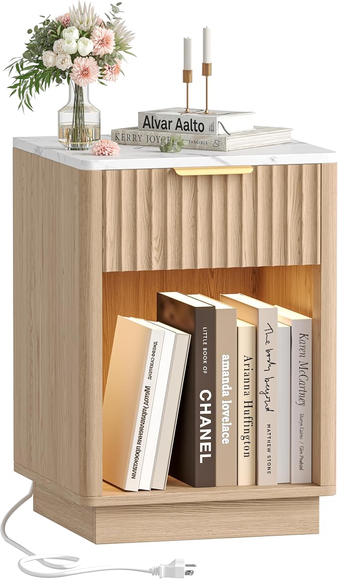 Akxomel Fluted Nightstand Bedside Table by Akxomel