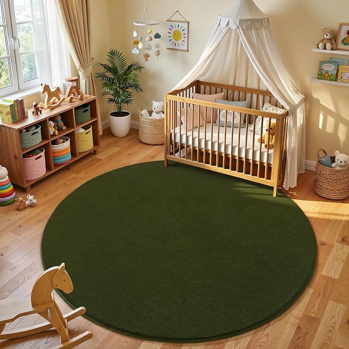 Olive Green Round Area Rugs 4ft Circle Rugs - Image 8