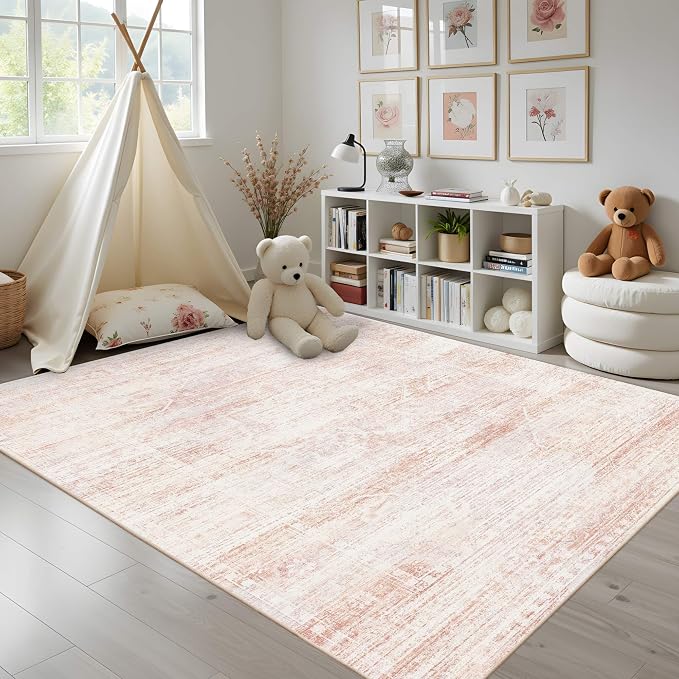 Latte&Fog Pink Rugs for Girls Bedroom Washable Cute Floral 6x9 Area Rug | for - Image 3