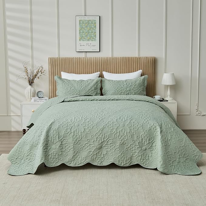 Kingnex Oversized King Bedspreads 128x120 Sage | Lightweight, Extra Wide Quilt - Image 2