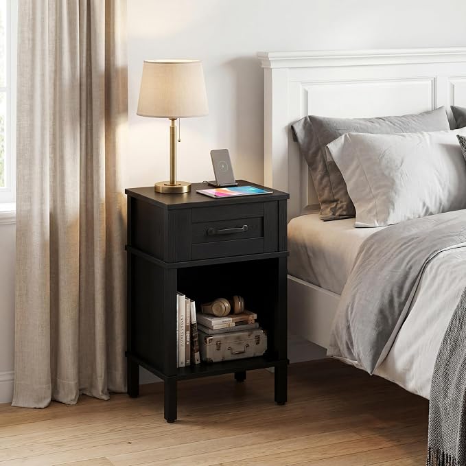 Black Nightstand with Drawers, Small Night Stand, Bedside Table with Drawers - Image 3