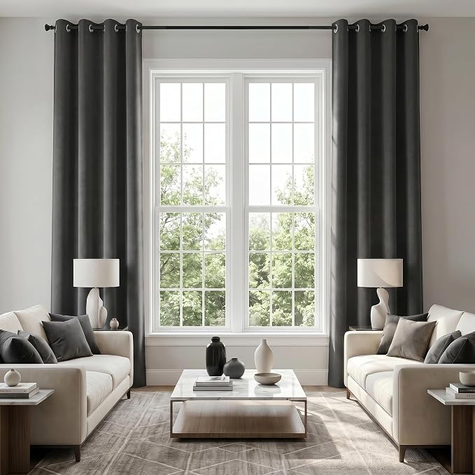 Slate Grey Curtains 108 Inches Long by KOUFALL