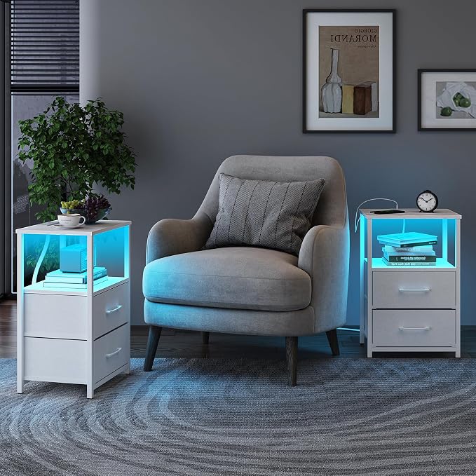 TUTOTAK Nightstands Set of 2, LED End Table - Image 2
