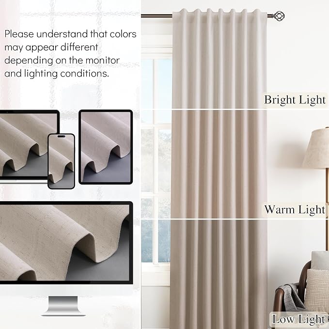 Extra Long 100% Blackout Linen Curtains 102 Inch Long - Image 7