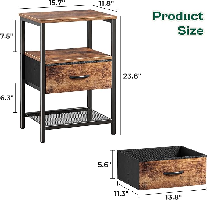 Huuger Night Stand with 2 Drawers, Bed Side Table with Open Shelf | Bedroom - Image 3