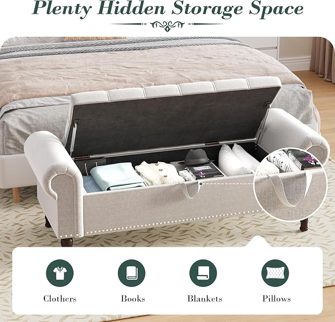 Apicizon 51” Bench with Storage, Upholstered Tufted Button Bedroom Bench with - Image 8