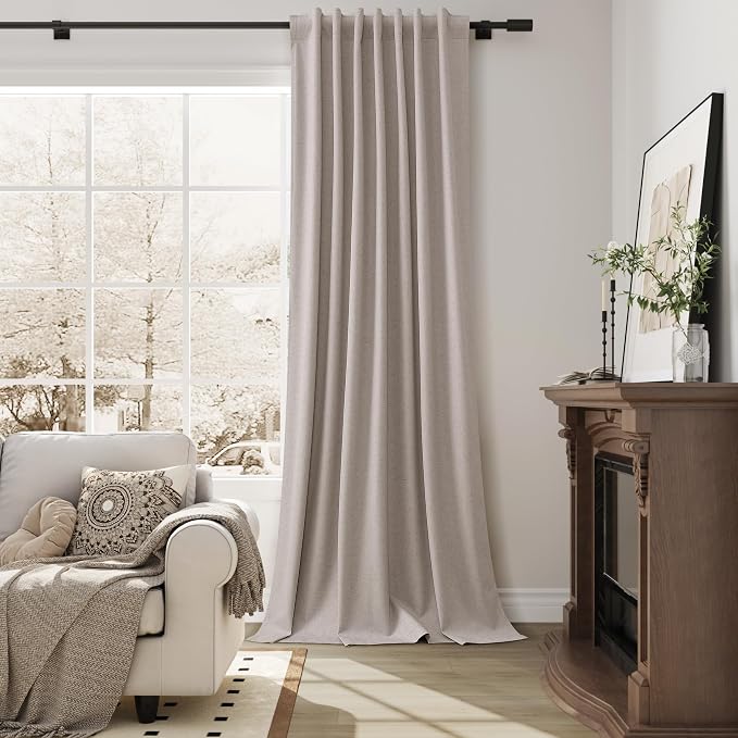 Apricot Linen 100% Blackout Living Room Drapes Curtains 84 Inch Length 2 Panels - Image 6