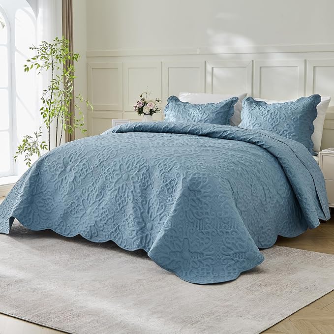 Kingnex Oversized King Bedspreads 128x120 Dusty Blue | Lightweight, Extra Wide - Image 4