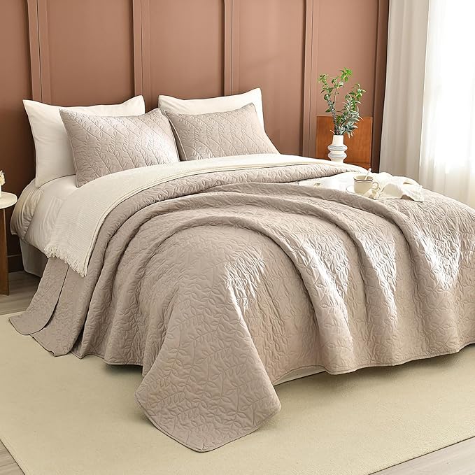 Lady Ann Oversized King Bedspreads 128x120, Extra Large 3 Pieces Leaves Print by LadyAnn