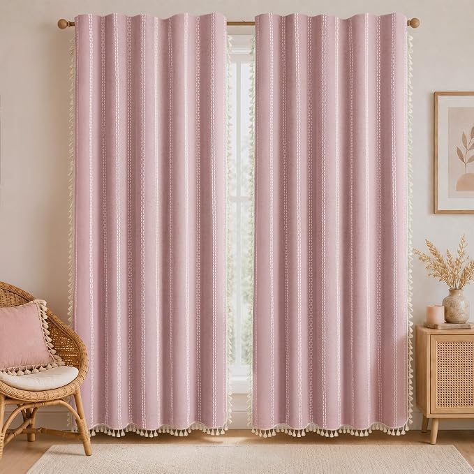 Purple Pink 100% Boho Blackout Curtains 84 Inch 2 Panels - Image 2