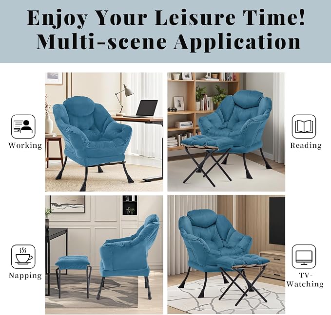 Lazy Chair with Ottoman, Comfy Reading Chair, Lounge Chair - Image 9