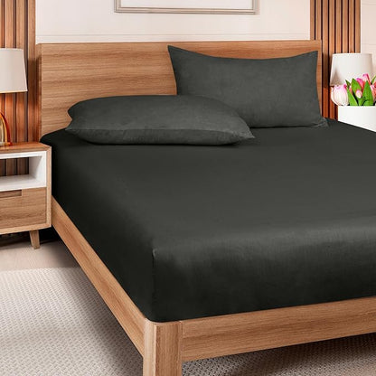 ROYALE LINENS 300 Thread Count 100% Long Staple Combed Cotton Fitted Sheet King - Super Soft Deep Pocket Bottom Sheet - Fitted Sheets Only - Elastic Sheets (King, Black)