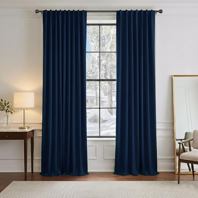 PONY DANCE Blue Blackout Curtains 96 inch Long, Room Darkening Curtains by PONYDANCE