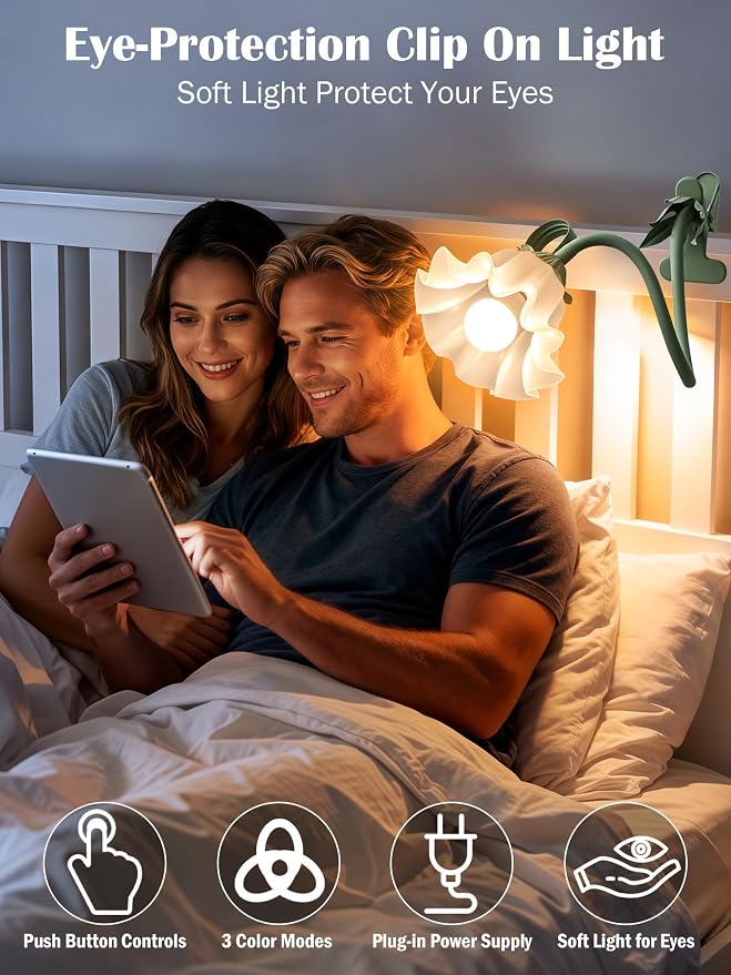 Clip on Light Flower Desk Lamp, LED Reading Light 3 Color Modes Eye-Caring Book - Image 5