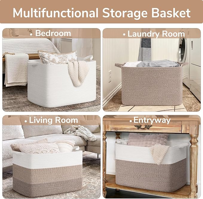 Goodpick 105L Extra Large Woven Rope Blanket Basket, Living Room, Bedroom & - Image 4
